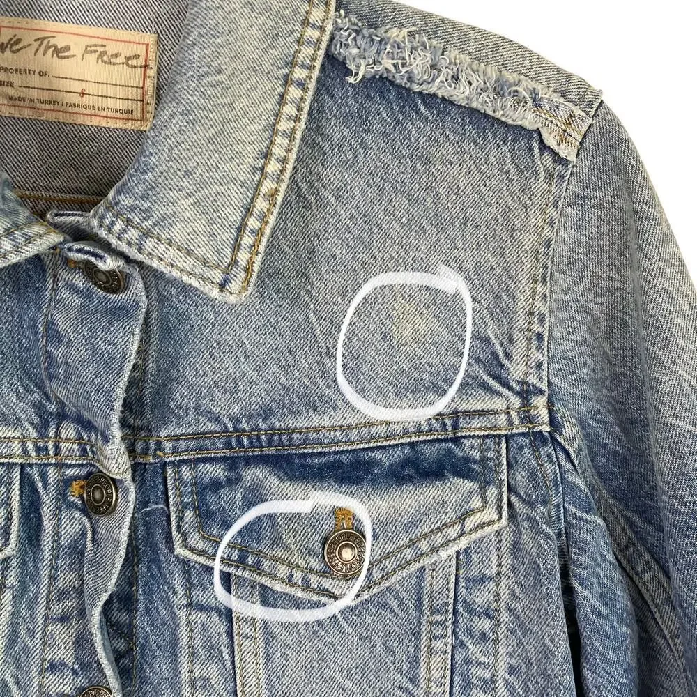 FP We The Free Sz S Indira Raw Hem Cropped Denim Jacket Retro Streetwear Casual